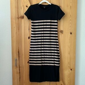 J. Crew Tshirt dress. Black w tan stripes. Size XS